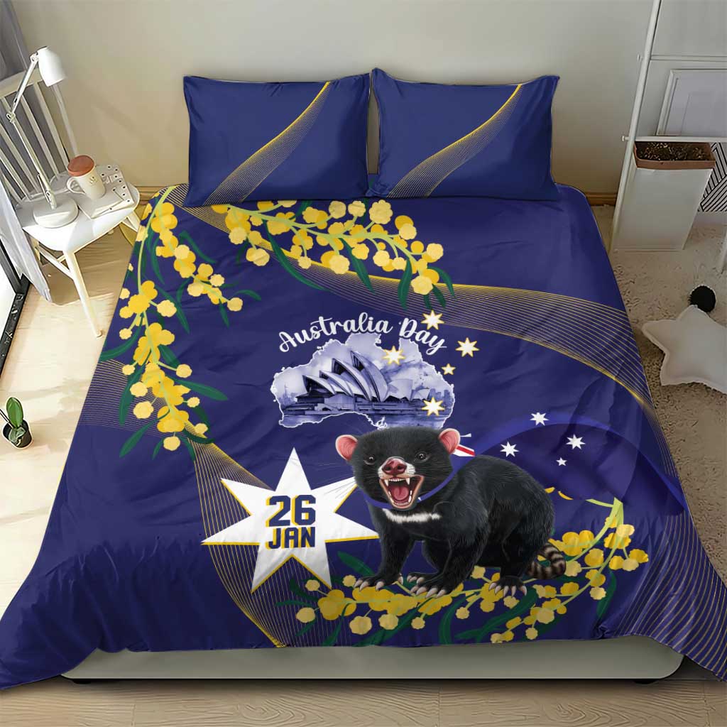 Tasimania Devil Australia Day Bedding Set Aussie Aussie Aussie Oi! Oi! Oi! - Blue