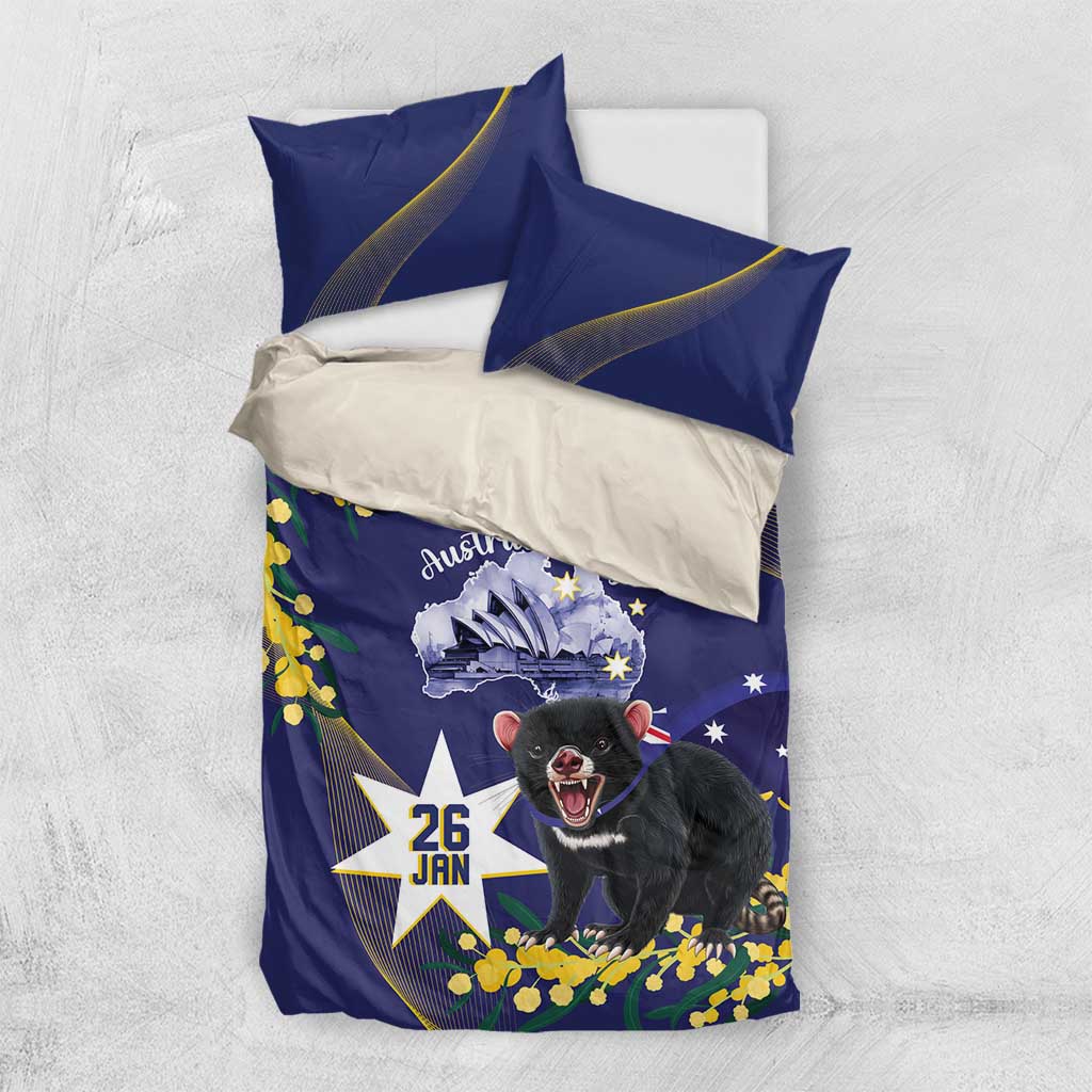 Tasimania Devil Australia Day Bedding Set Aussie Aussie Aussie Oi! Oi! Oi! - Blue