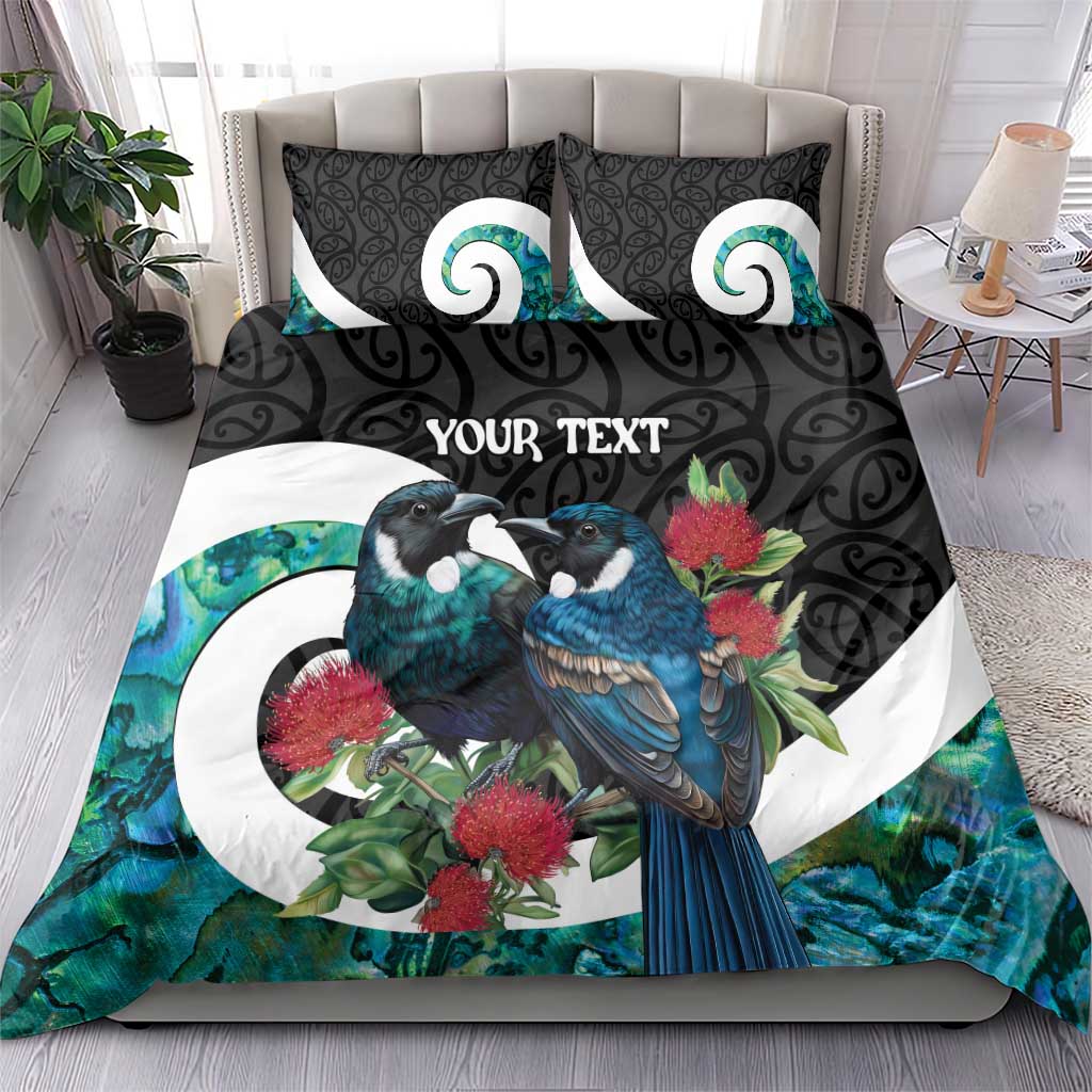 Personalised Valentine's Day New Zealand Bedding Set Tui Bird Couple Kowhaiwhai Mix Pohutukawa