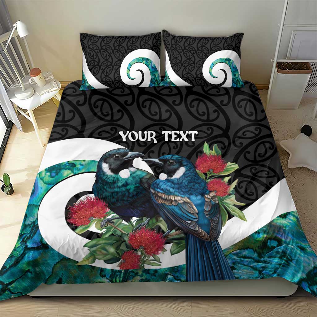 Personalised Valentine's Day New Zealand Bedding Set Tui Bird Couple Kowhaiwhai Mix Pohutukawa