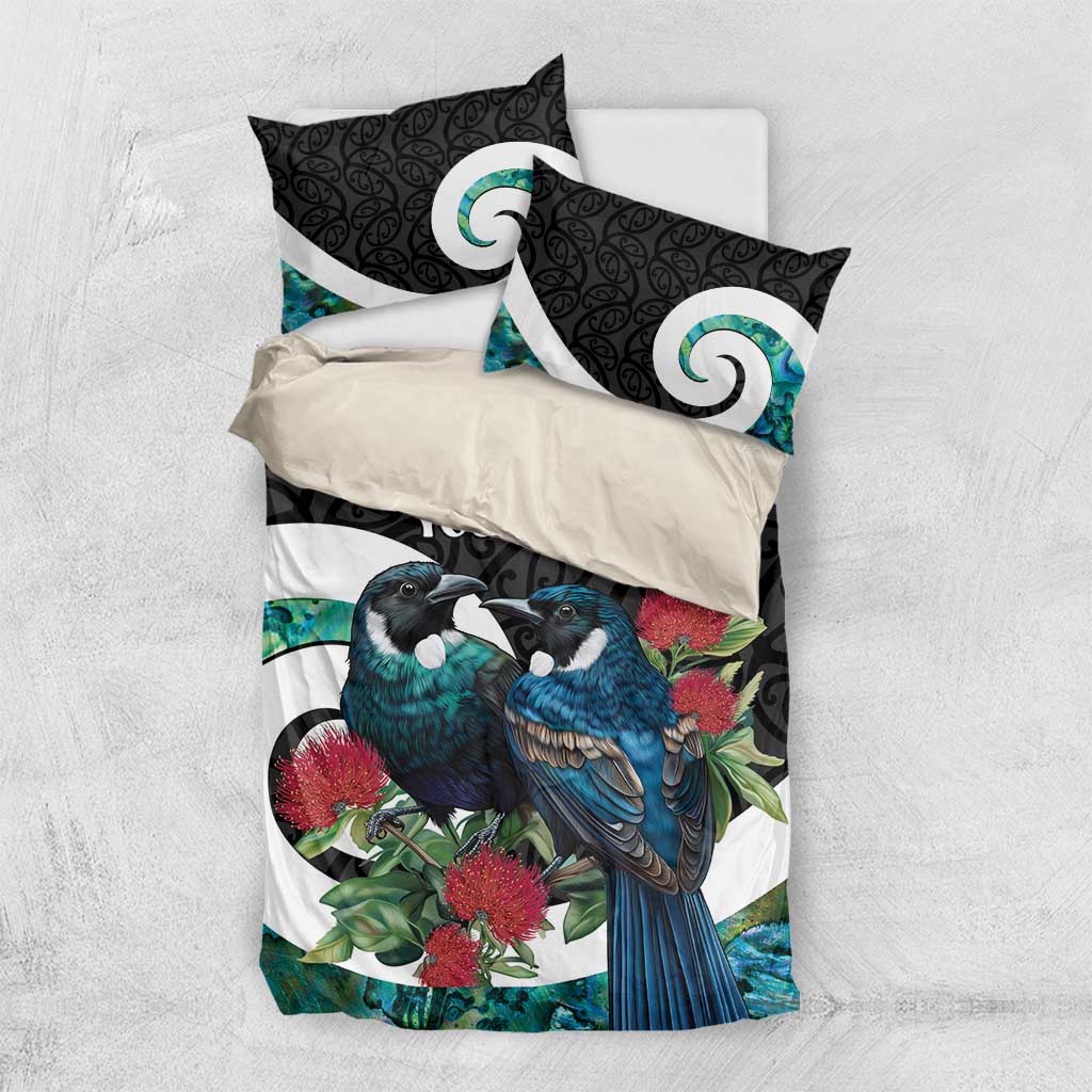 Personalised Valentine's Day New Zealand Bedding Set Tui Bird Couple Kowhaiwhai Mix Pohutukawa