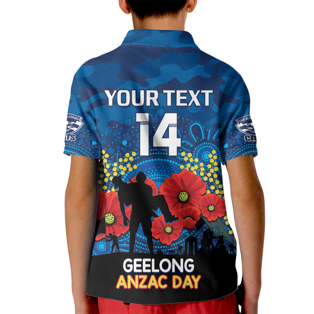 Custom Geelong Football ANZAC Kid Polo Shirt Gallipoli Camouflage With Poppies