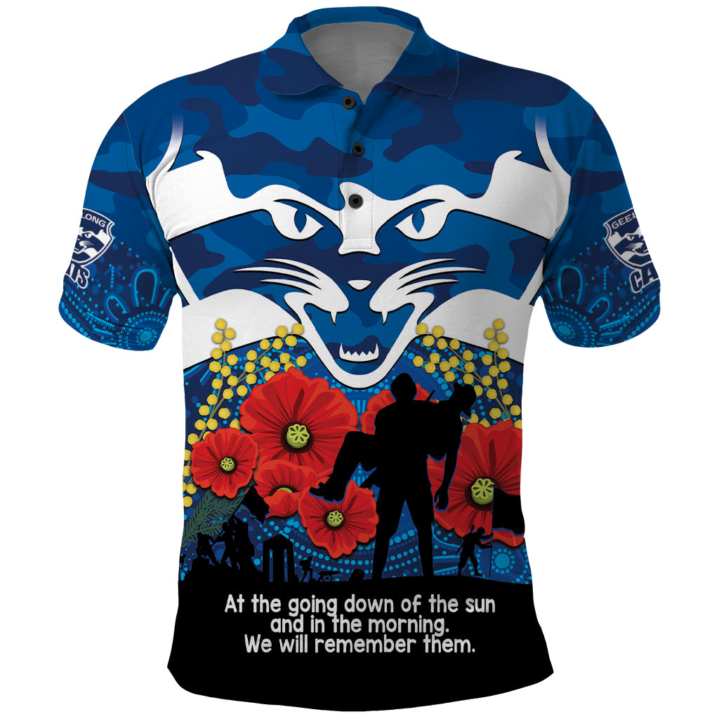 Custom Geelong Football ANZAC Polo Shirt Gallipoli Camouflage With Poppies