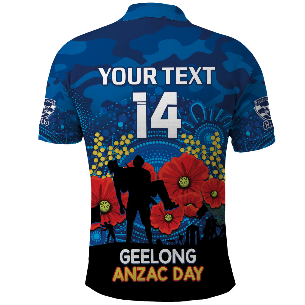 Custom Geelong Football ANZAC Polo Shirt Gallipoli Camouflage With Poppies