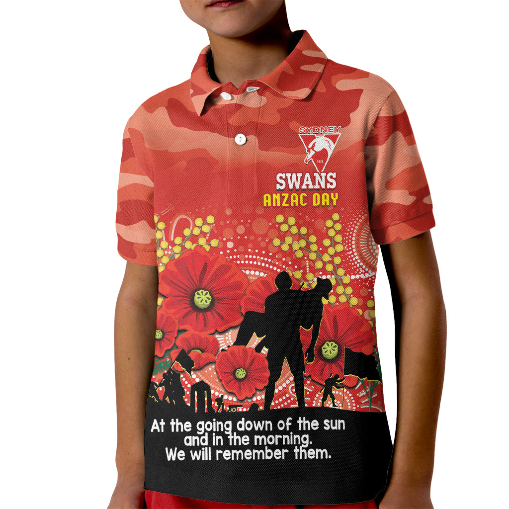 Custom Swans Football ANZAC Kid Polo Shirt Gallipoli Camouflage With Poppies