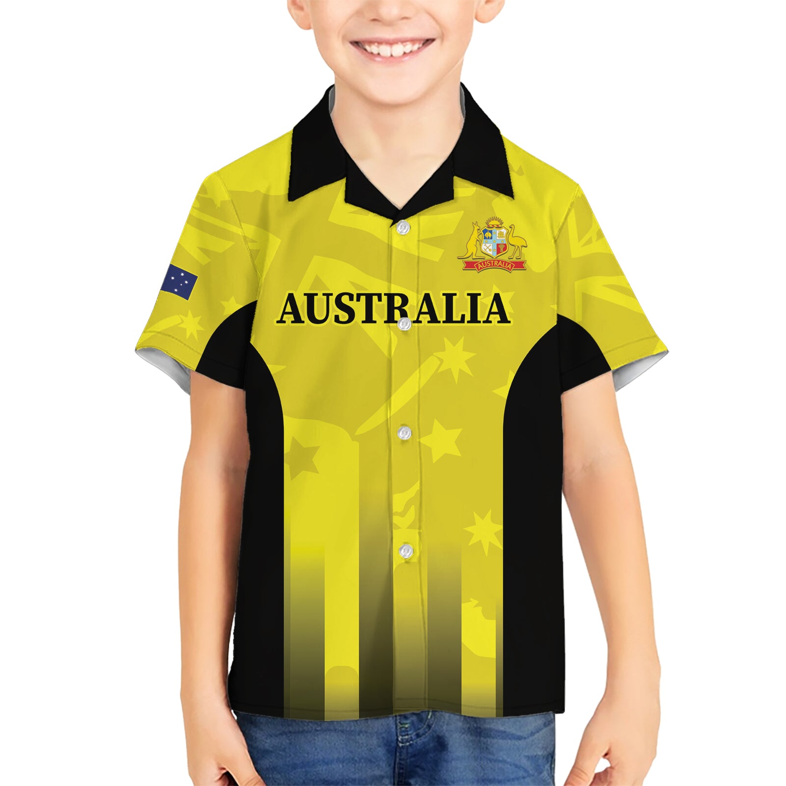 Custom Australia Cricket Kid Hawaiian Shirt 2024 World Cup Go Aussie - Gold Version