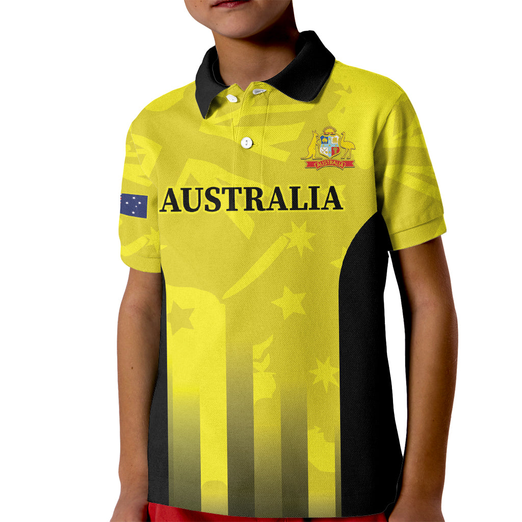 Custom Australia Cricket Kid Polo Shirt 2024 World Cup Go Aussie - Gold Version