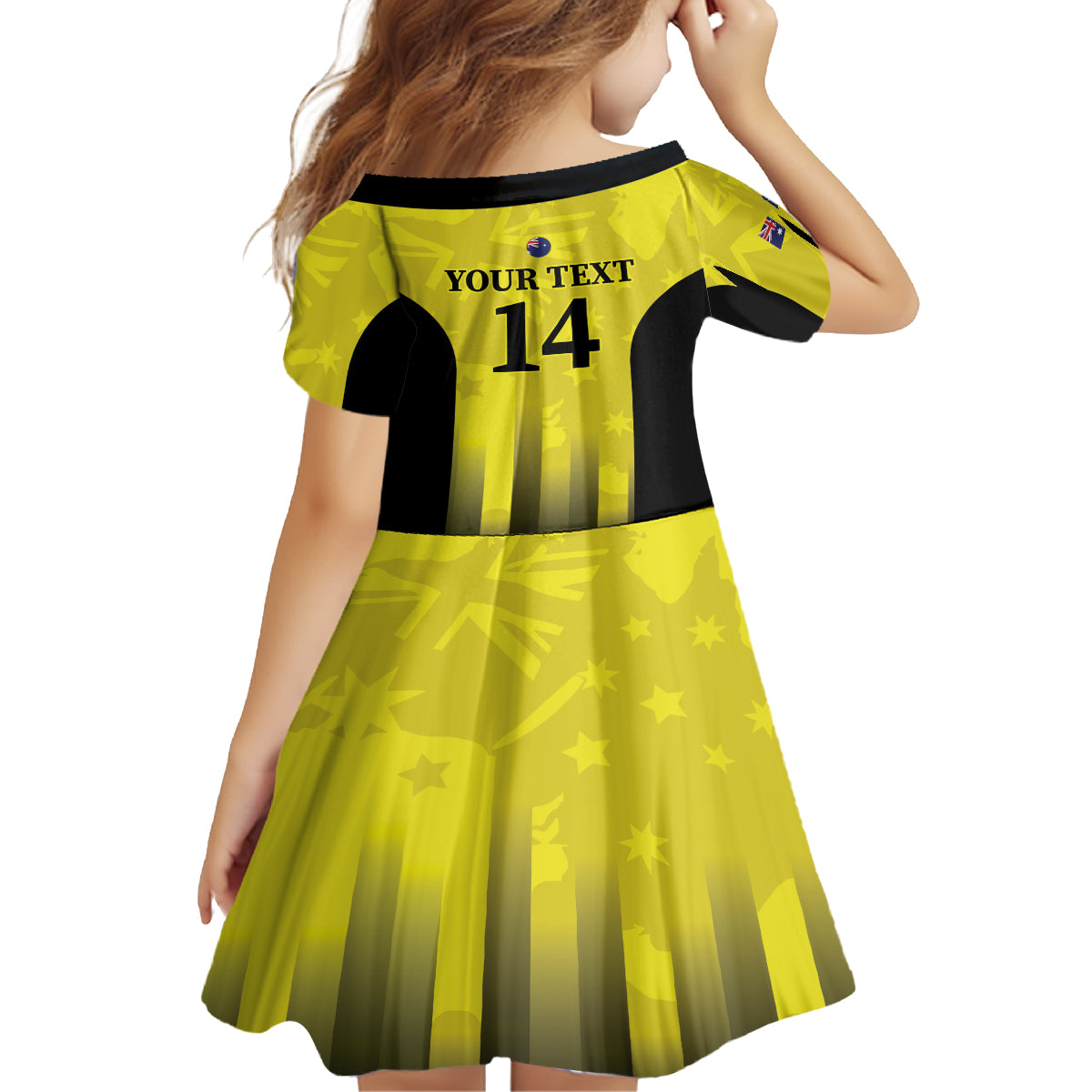 Custom Australia Cricket Kid Short Sleeve Dress 2024 World Cup Go Aussie - Gold Version