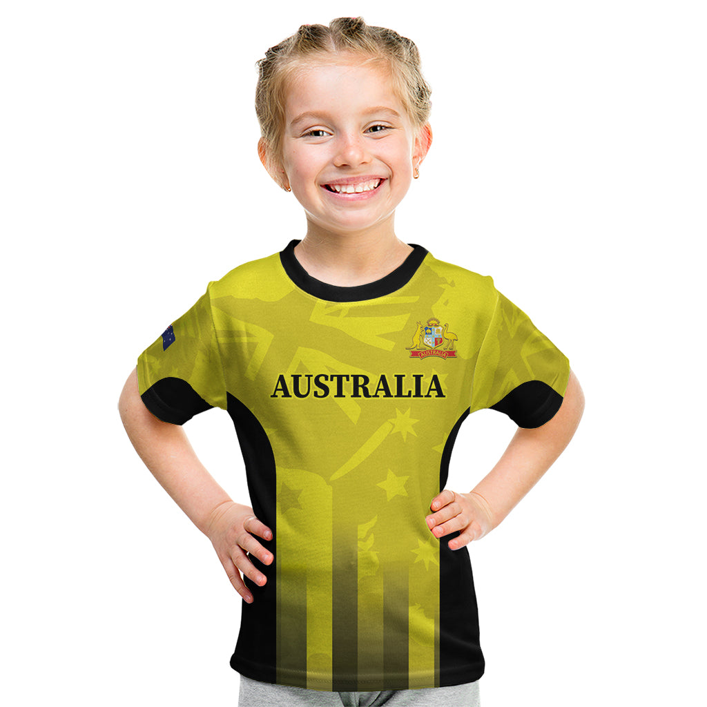 Custom Australia Cricket Kid T Shirt 2024 World Cup Go Aussie - Gold Version