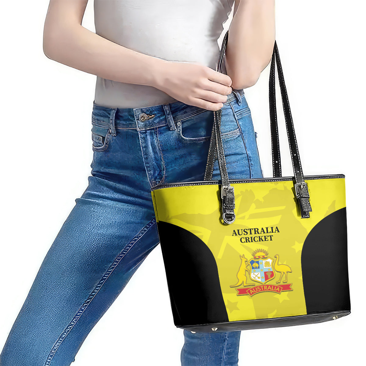 Australia Cricket Leather Tote Bag 2024 World Cup Go Aussie - Gold Version