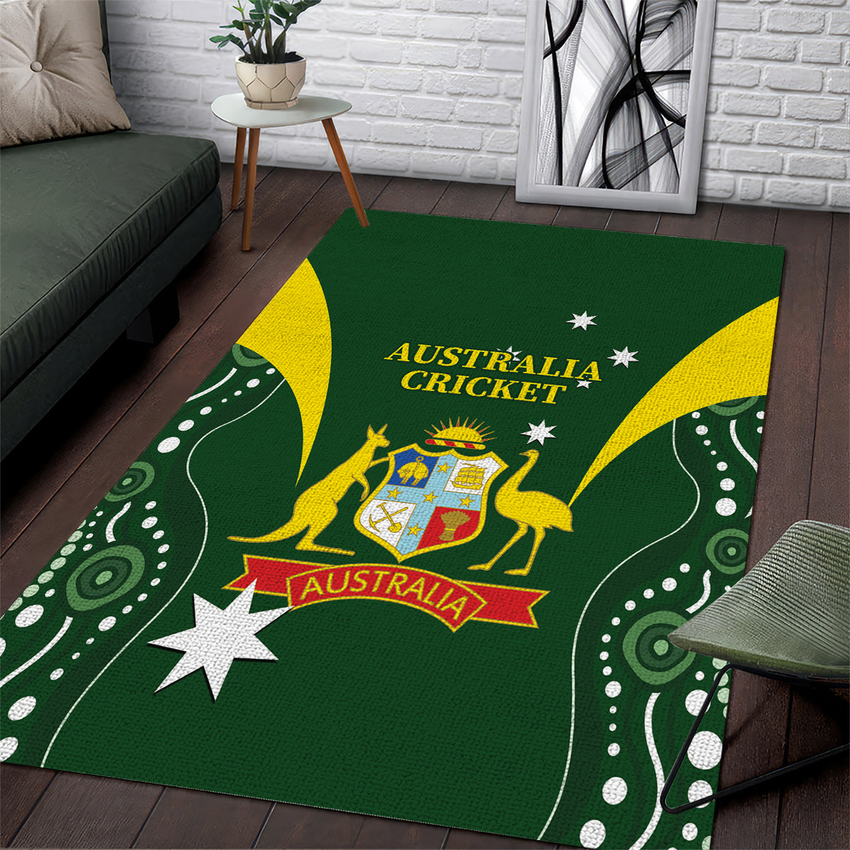 Australia Cricket Area Rug 2024 World Cup Go Aussie - Green Version