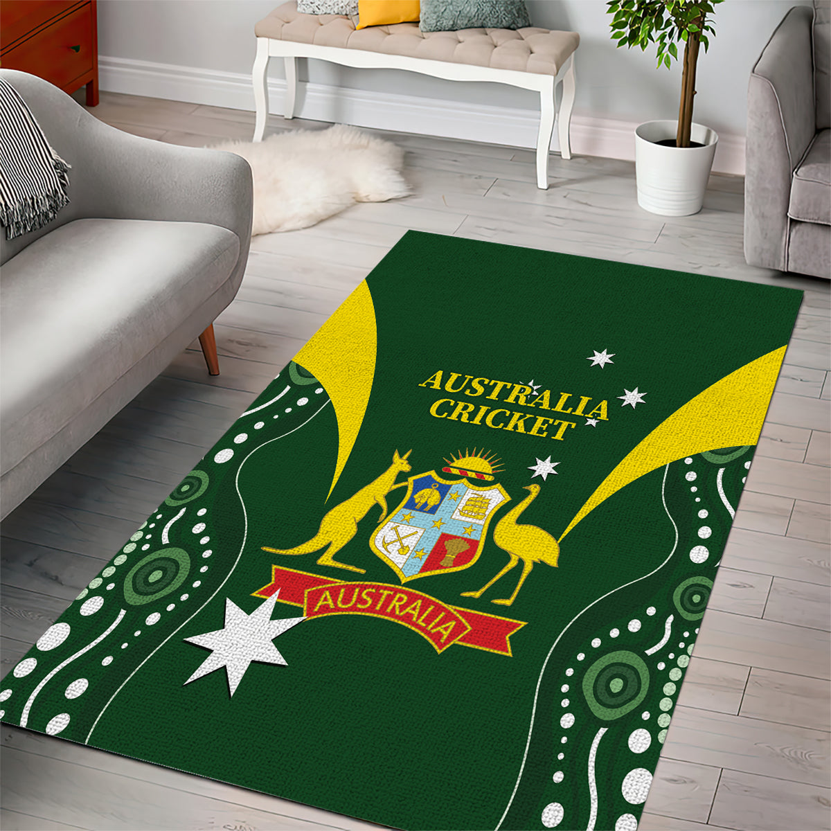 Australia Cricket Area Rug 2024 World Cup Go Aussie - Green Version