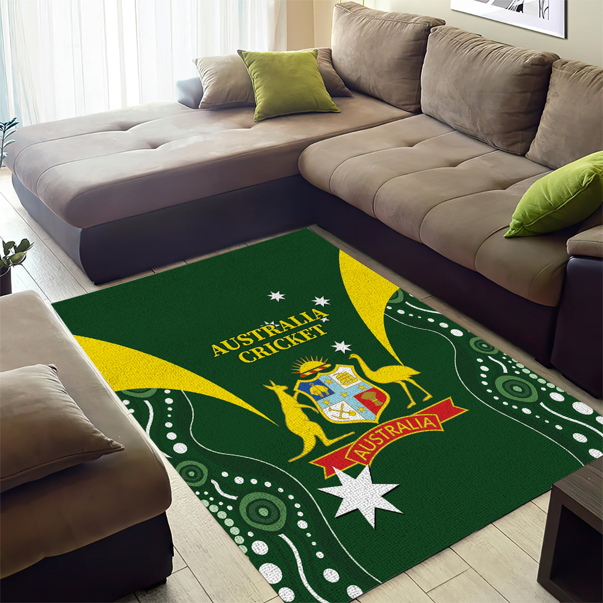 Australia Cricket Area Rug 2024 World Cup Go Aussie - Green Version