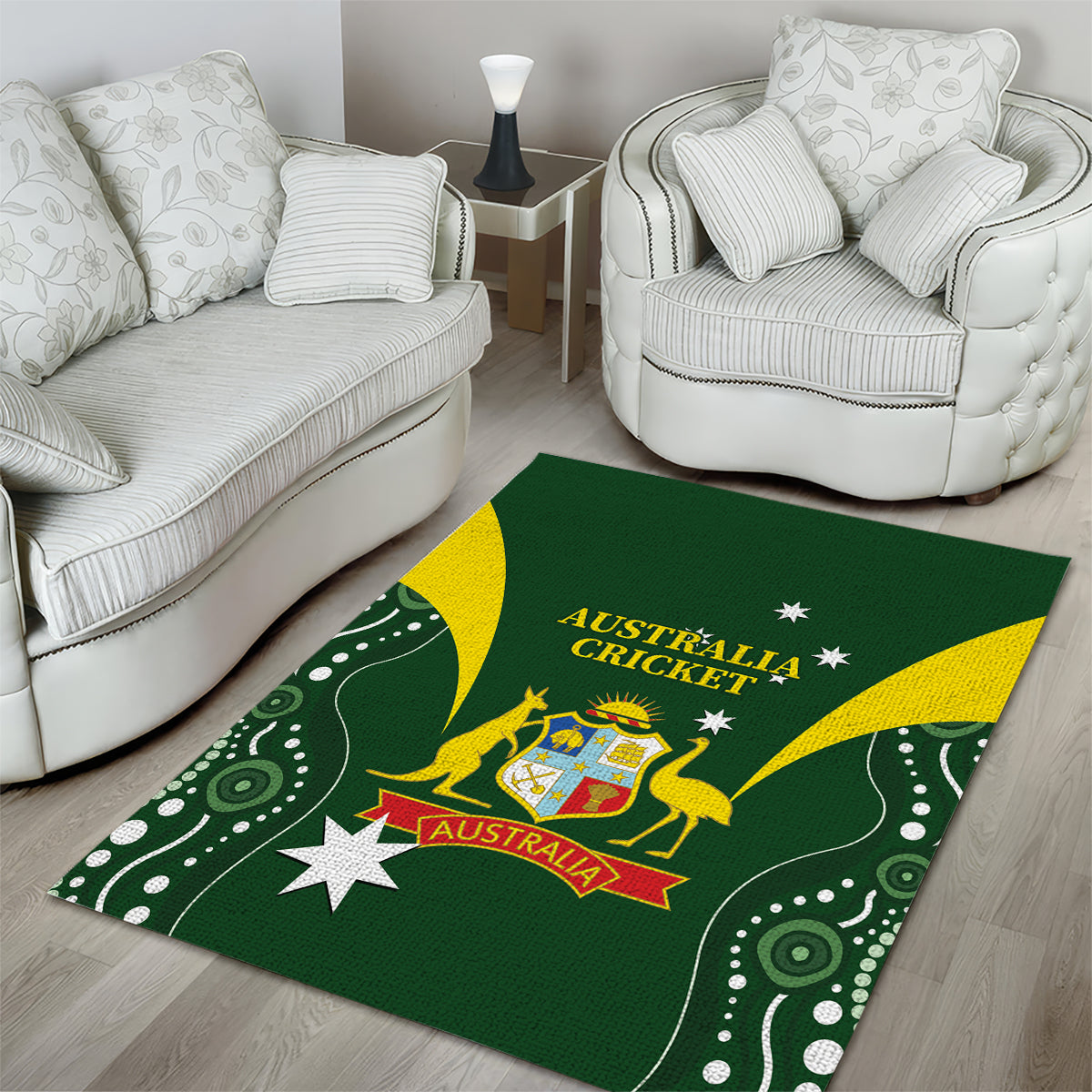 Australia Cricket Area Rug 2024 World Cup Go Aussie - Green Version