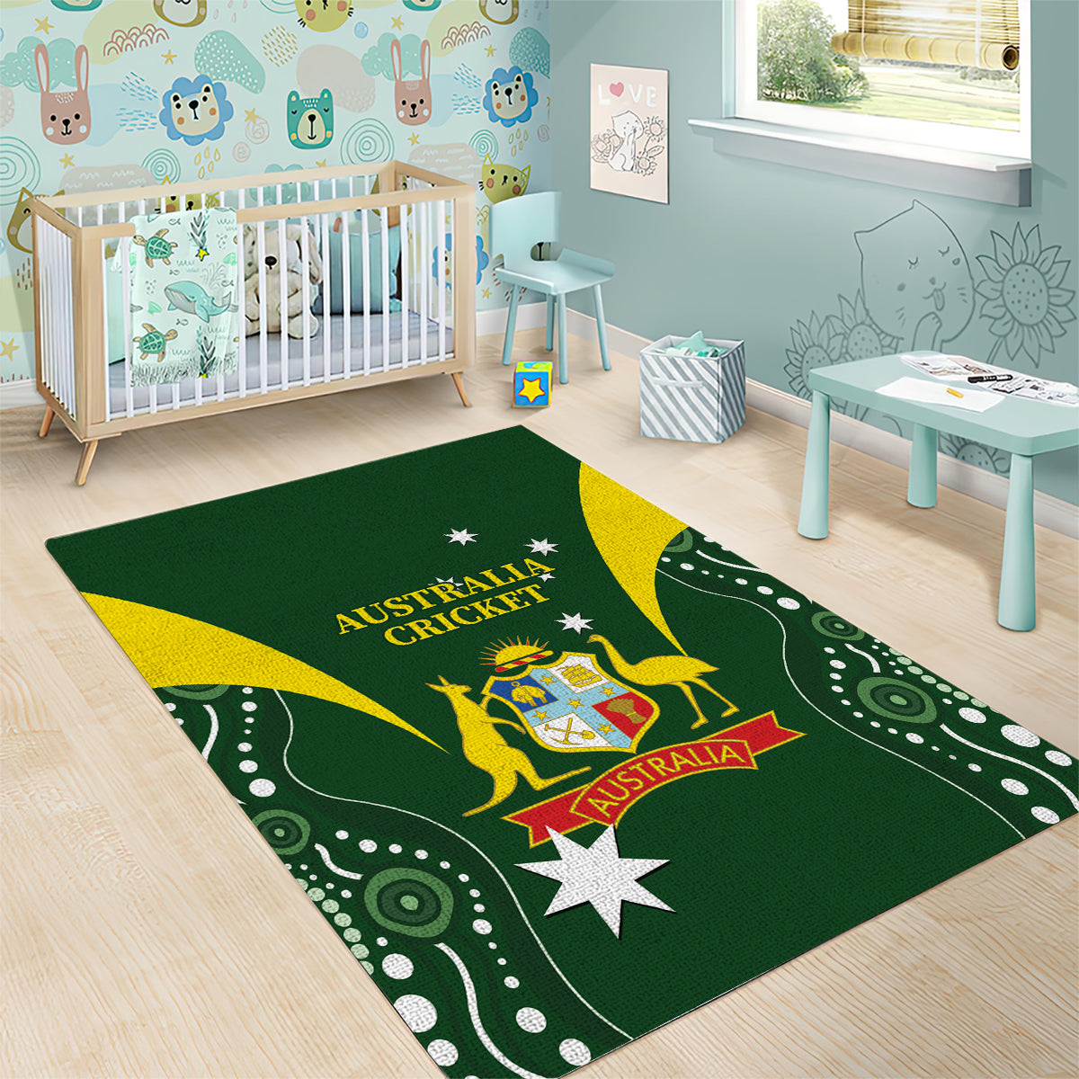 Australia Cricket Area Rug 2024 World Cup Go Aussie - Green Version