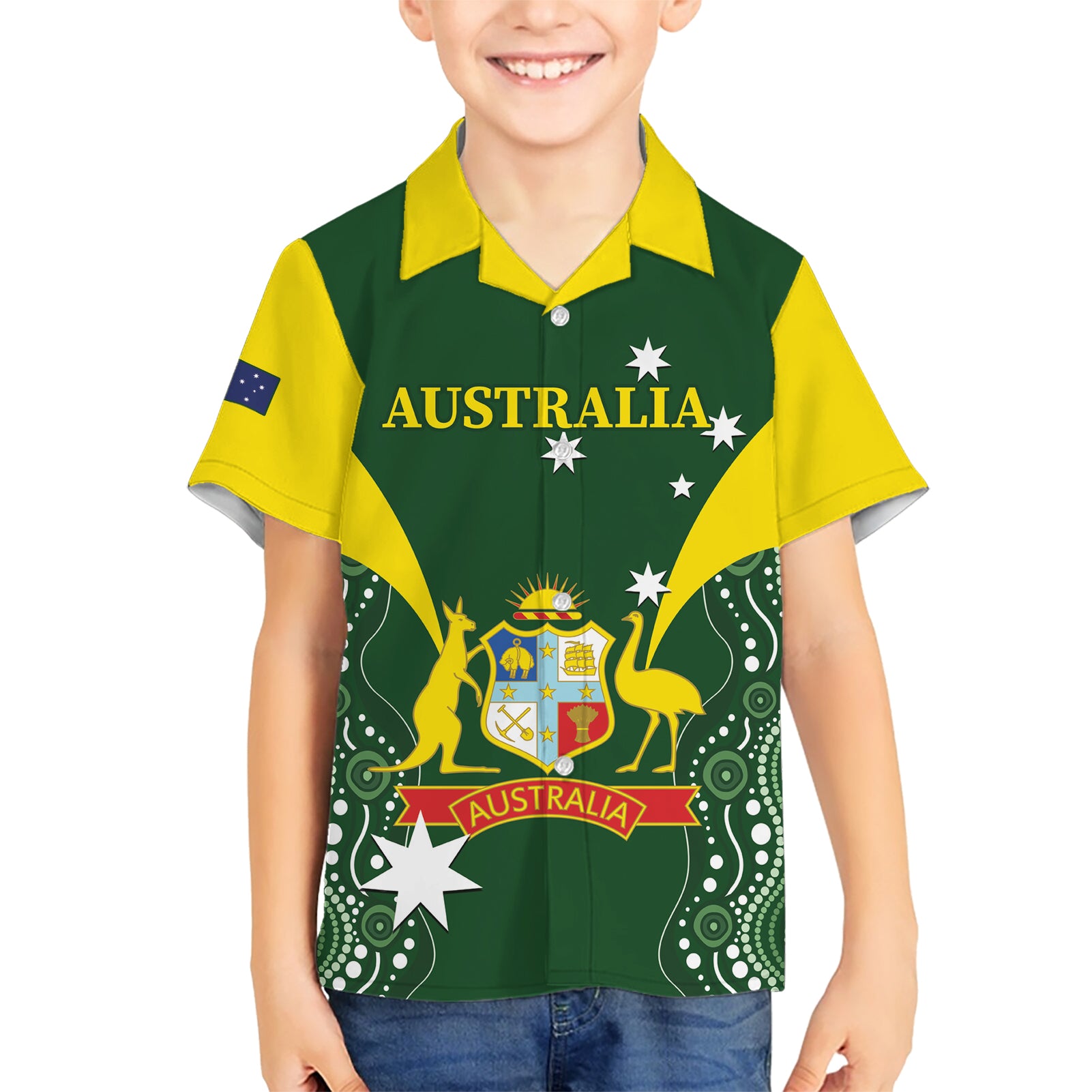 Custom Australia Cricket Kid Hawaiian Shirt 2024 World Cup Go Aussie - Green Version