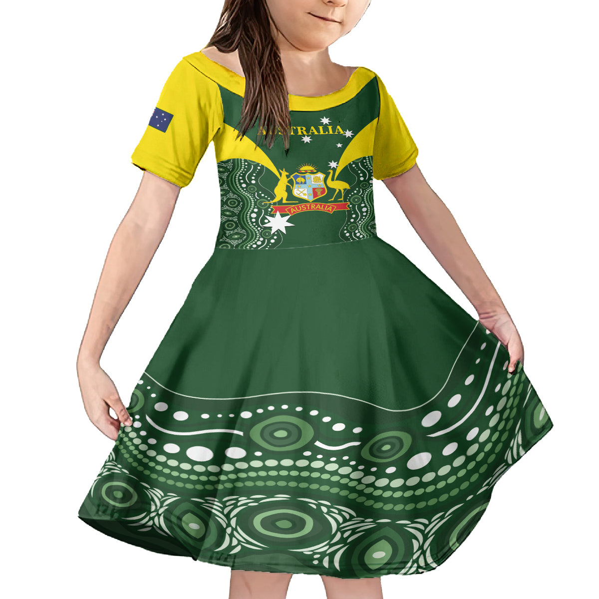 Custom Australia Cricket Kid Short Sleeve Dress 2024 World Cup Go Aussie - Green Version