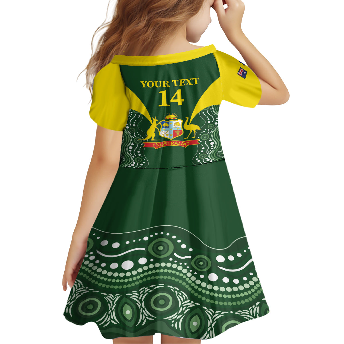 Custom Australia Cricket Kid Short Sleeve Dress 2024 World Cup Go Aussie - Green Version