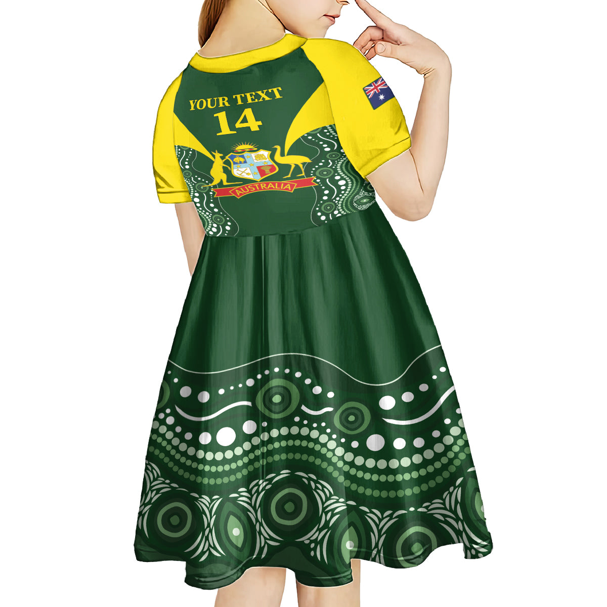 Custom Australia Cricket Kid Short Sleeve Dress 2024 World Cup Go Aussie - Green Version