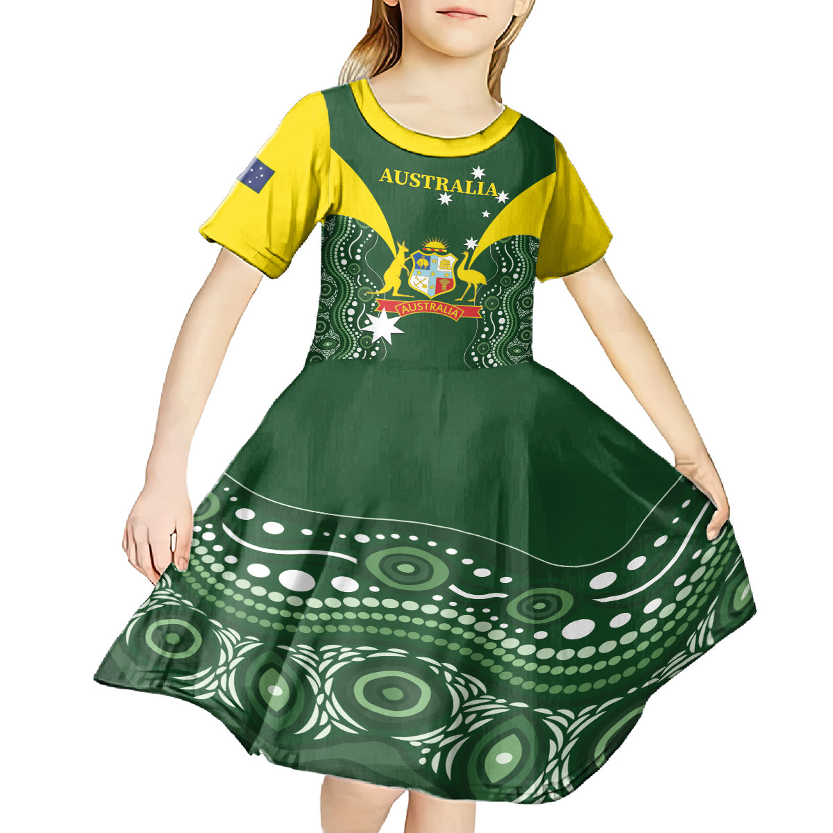 Custom Australia Cricket Kid Short Sleeve Dress 2024 World Cup Go Aussie - Green Version