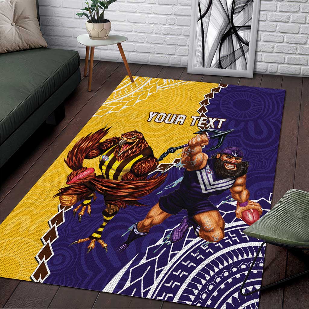 Custom Dockers And Hawks Football Area Rug Aboriginal Mix Polynesian Pattern