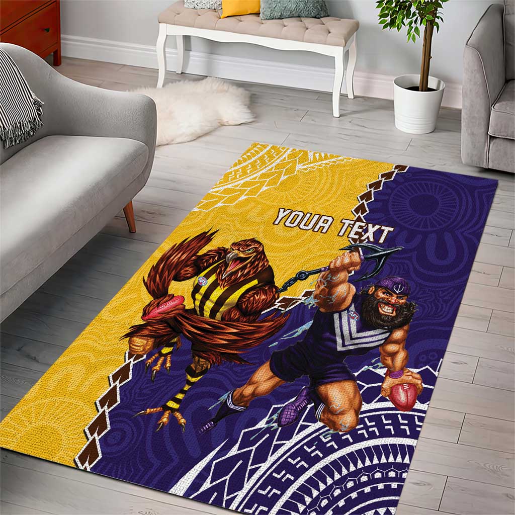 Custom Dockers And Hawks Football Area Rug Aboriginal Mix Polynesian Pattern