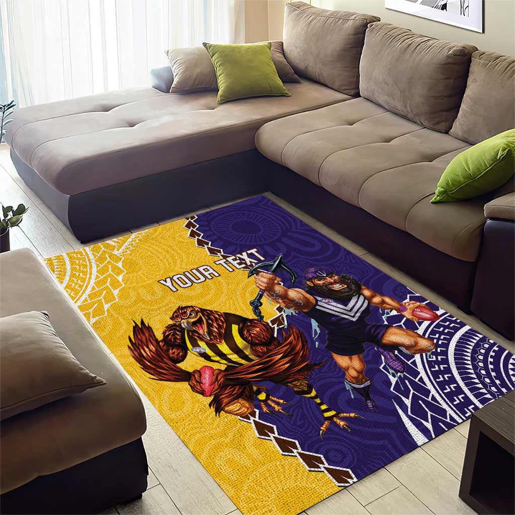 Custom Dockers And Hawks Football Area Rug Aboriginal Mix Polynesian Pattern