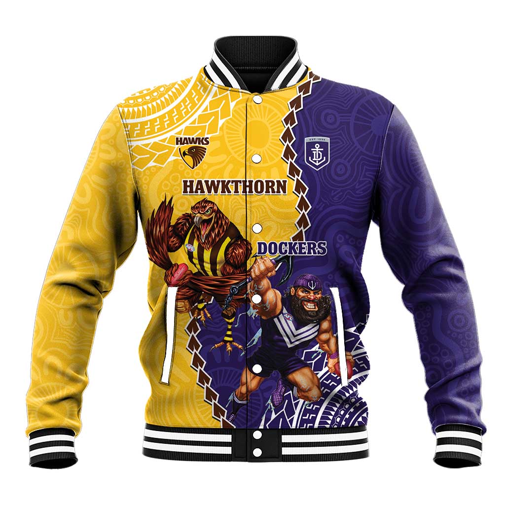 Custom Dockers And Hawks Football Baseball Jacket Aboriginal Mix Polynesian Pattern