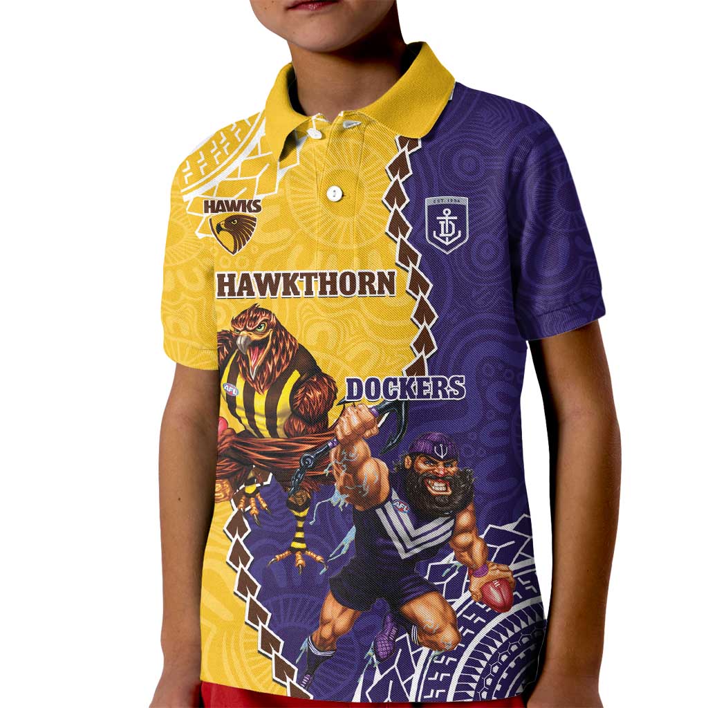 Custom Dockers And Hawks Football Kid Polo Shirt Aboriginal Mix Polynesian Pattern