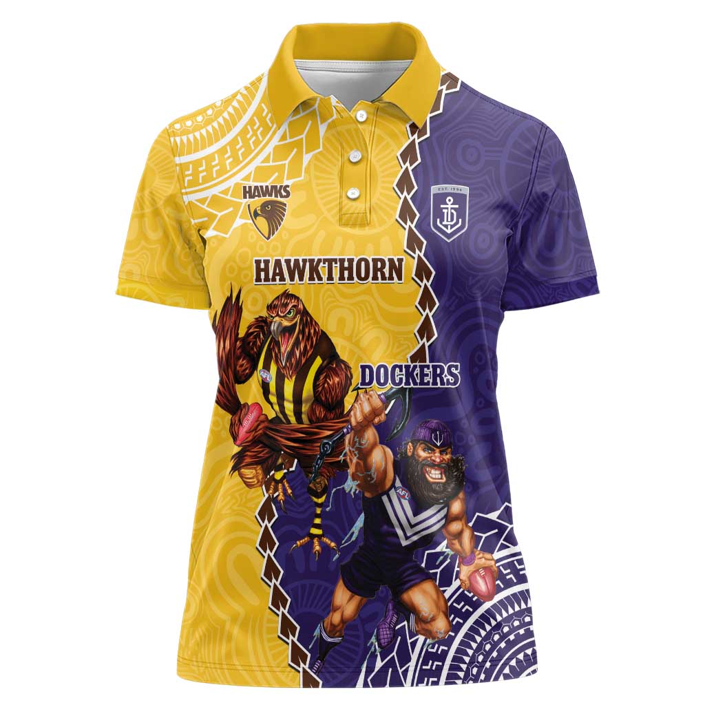 Custom Dockers And Hawks Football Women Polo Shirt Aboriginal Mix Polynesian Pattern