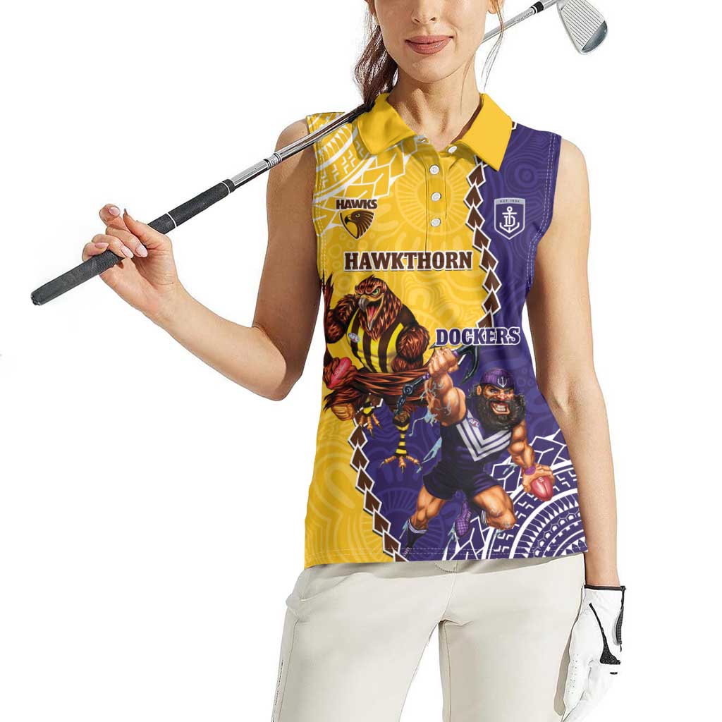 Custom Dockers And Hawks Football Women Sleeveless Polo Shirt Aboriginal Mix Polynesian Pattern