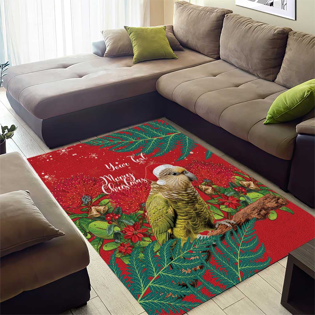 Personalised New Zealand Kakapo Christmas Area Rug Meri Kirihimete Silver Fern Mix Pohutukawa