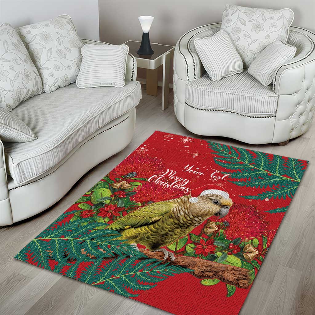 Personalised New Zealand Kakapo Christmas Area Rug Meri Kirihimete Silver Fern Mix Pohutukawa