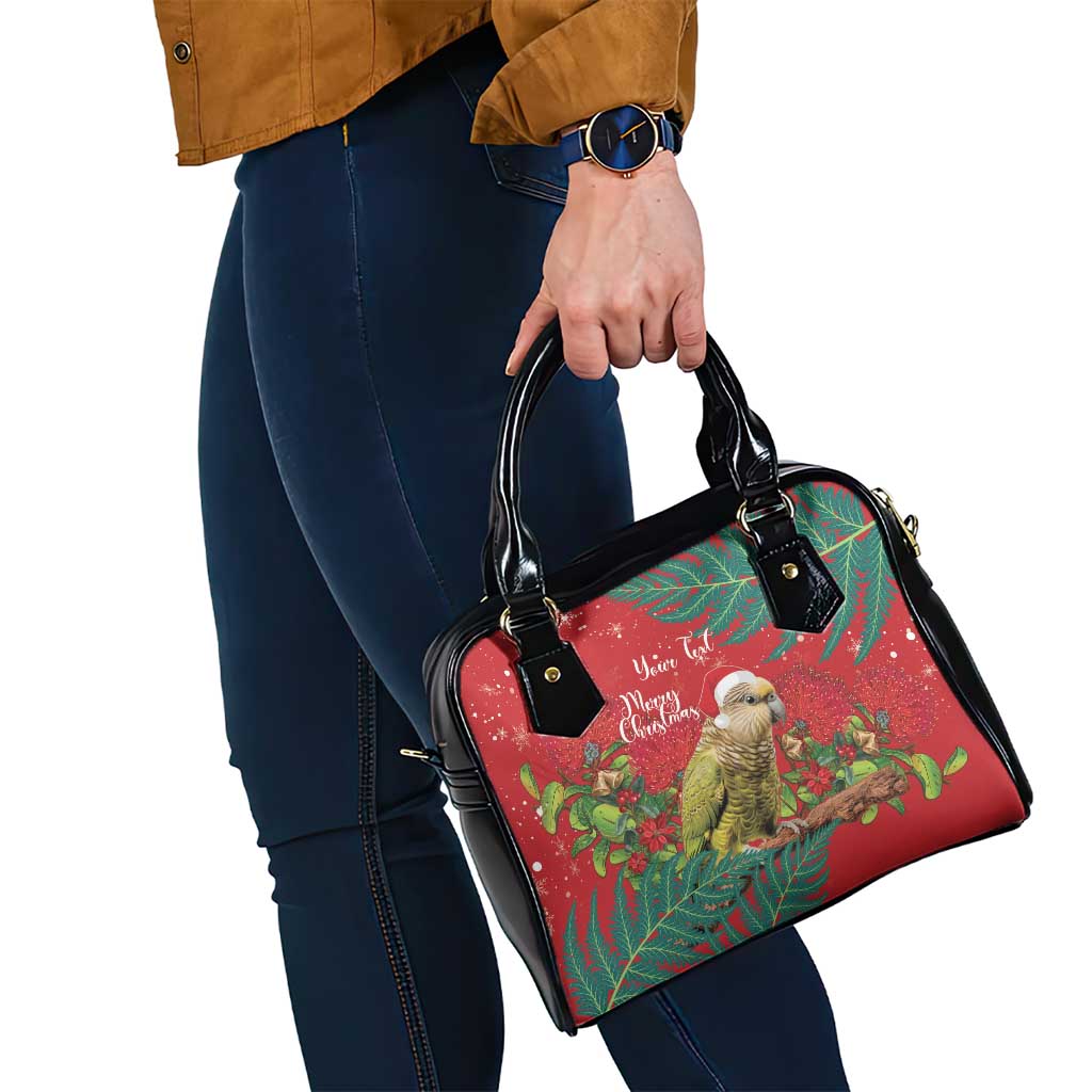 Personalised New Zealand Kakapo Christmas Shoulder Handbag Meri Kirihimete Silver Fern Mix Pohutukawa