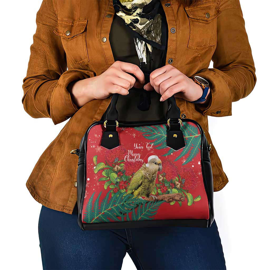 Personalised New Zealand Kakapo Christmas Shoulder Handbag Meri Kirihimete Silver Fern Mix Pohutukawa