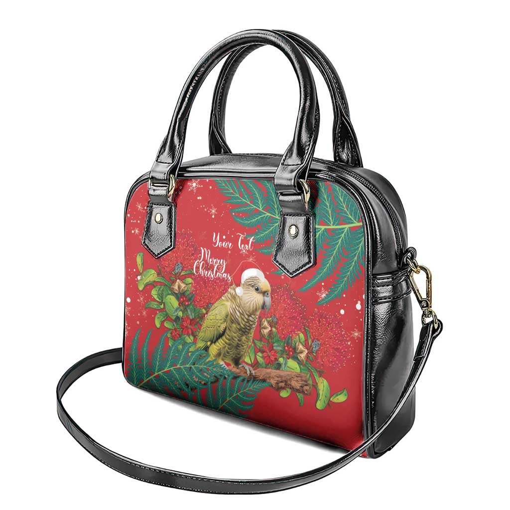 Personalised New Zealand Kakapo Christmas Shoulder Handbag Meri Kirihimete Silver Fern Mix Pohutukawa