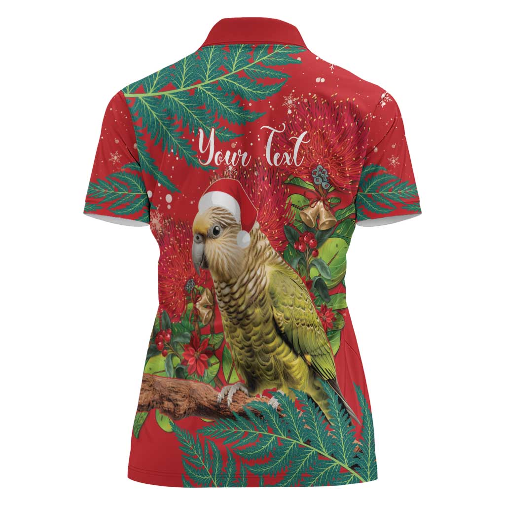 Personalised New Zealand Kakapo Christmas Women Polo Shirt Meri Kirihimete Silver Fern Mix Pohutukawa