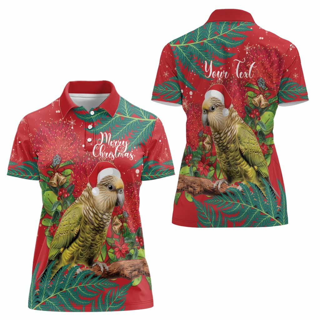 Personalised New Zealand Kakapo Christmas Women Polo Shirt Meri Kirihimete Silver Fern Mix Pohutukawa