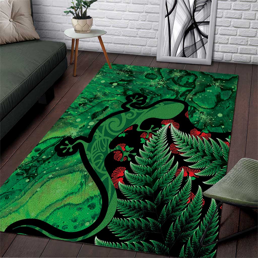 New Zealand Gecko Christmas Area Rug Meri Kirihimete Paua Shell Mix Pohutukawa