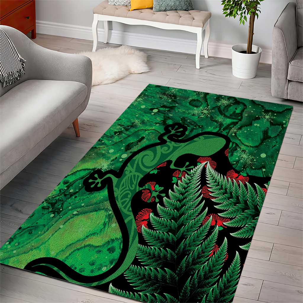 New Zealand Gecko Christmas Area Rug Meri Kirihimete Paua Shell Mix Pohutukawa