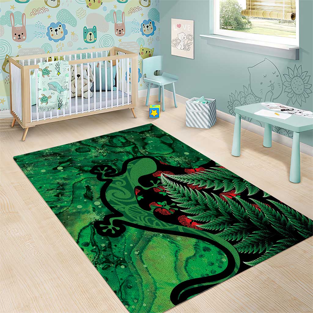 New Zealand Gecko Christmas Area Rug Meri Kirihimete Paua Shell Mix Pohutukawa