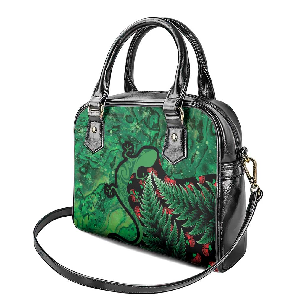 New Zealand Gecko Christmas Shoulder Handbag Meri Kirihimete Paua Shell Mix Pohutukawa