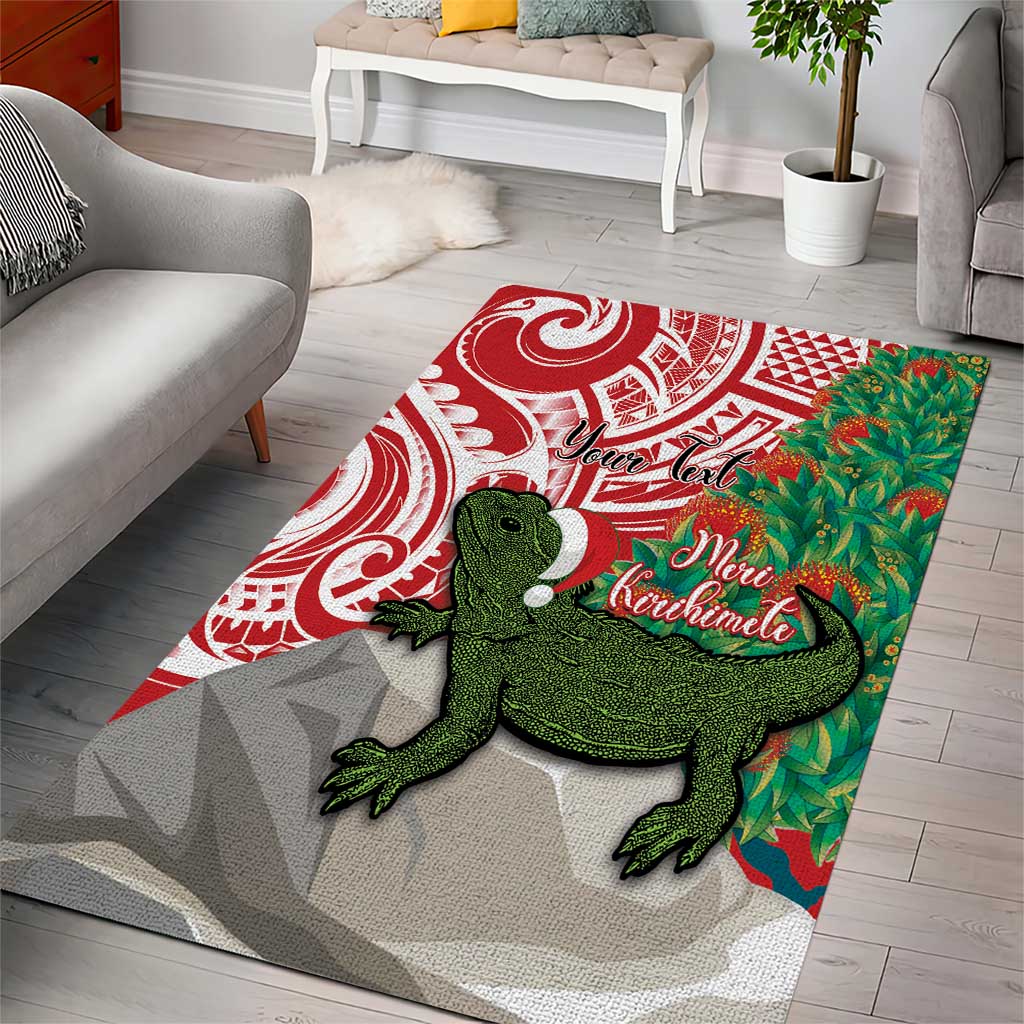 Personalised New Zealand Tuatara Christmas Area Rug Meri Kirihimete Aotearoa Maori Mix Pohutukawa