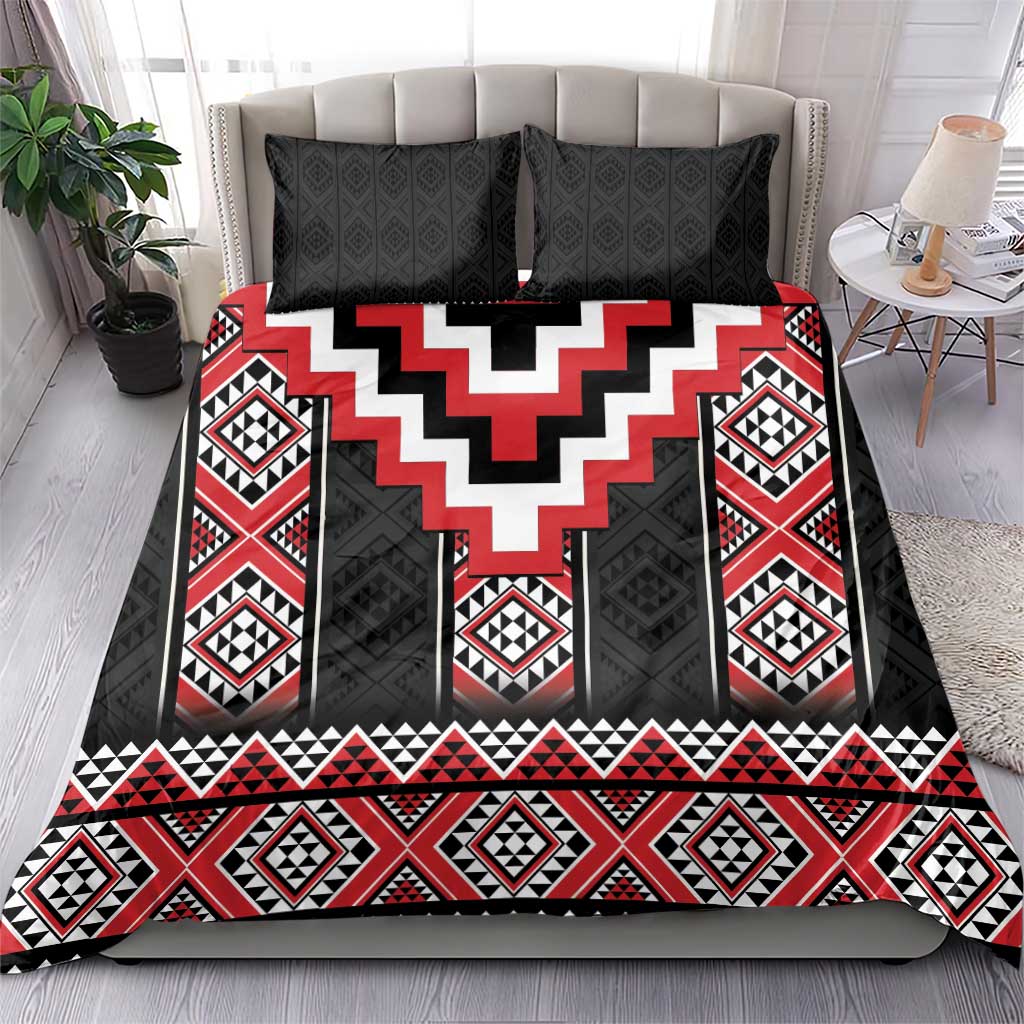 Red Taniko Aotearoa Bedding Set Niho Taniwha Mix Poutama LT14