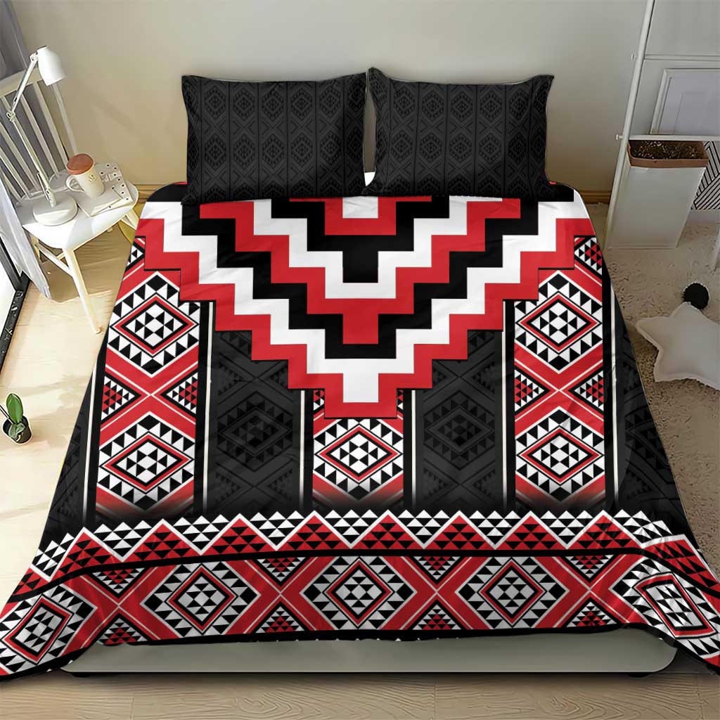 Red Taniko Aotearoa Bedding Set Niho Taniwha Mix Poutama LT14