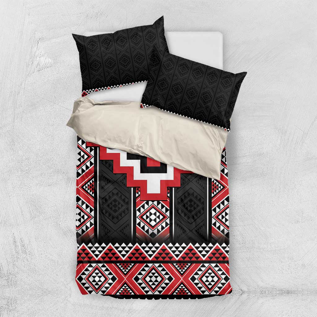 Red Taniko Aotearoa Bedding Set Niho Taniwha Mix Poutama LT14