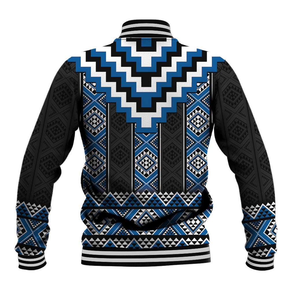 Blue Taniko Aotearoa Baseball Jacket Niho Taniwha Mix Poutama LT14