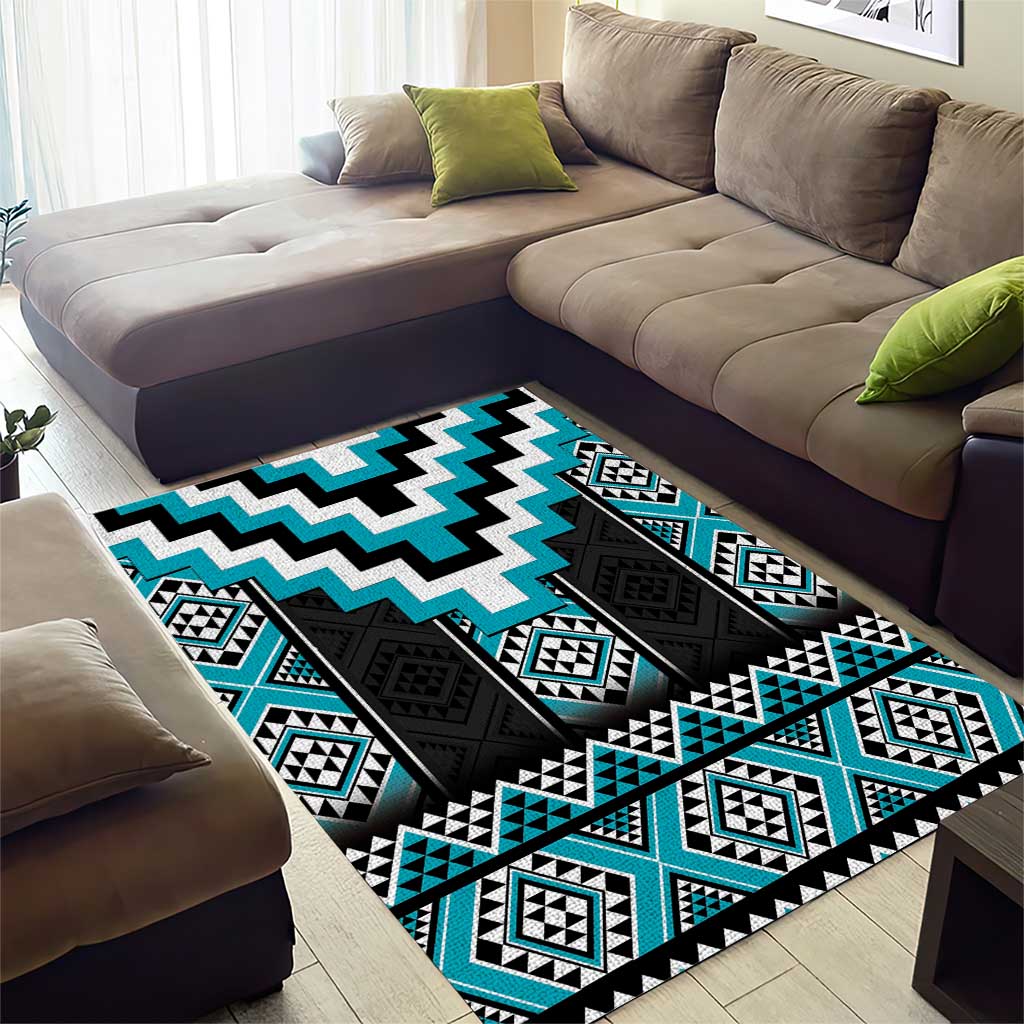 Turquoise Taniko Pattern Aotearoa Area Rug Niho Taniwha Mix Poutama