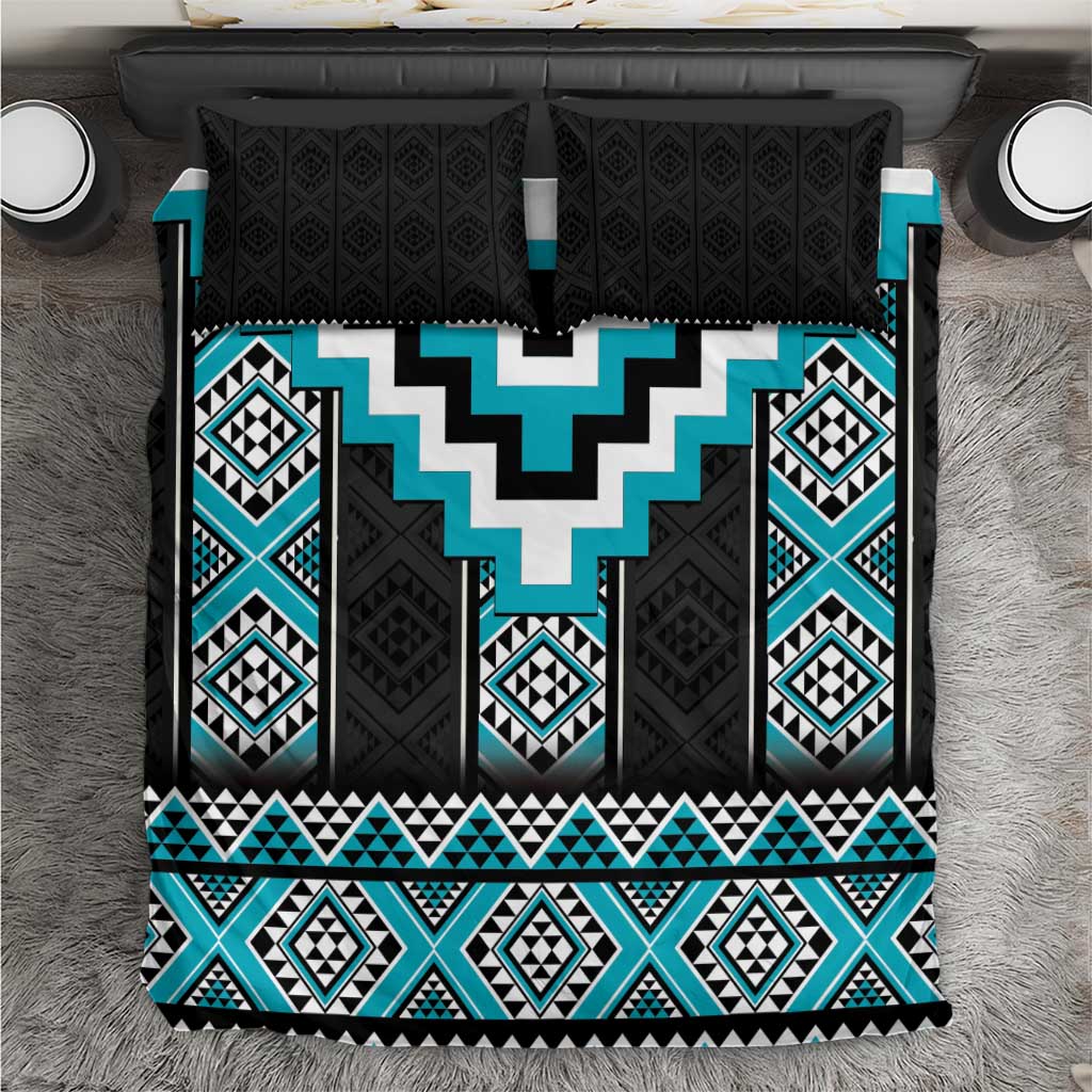 Turquoise Taniko Pattern Aotearoa Bedding Set Niho Taniwha Mix Poutama