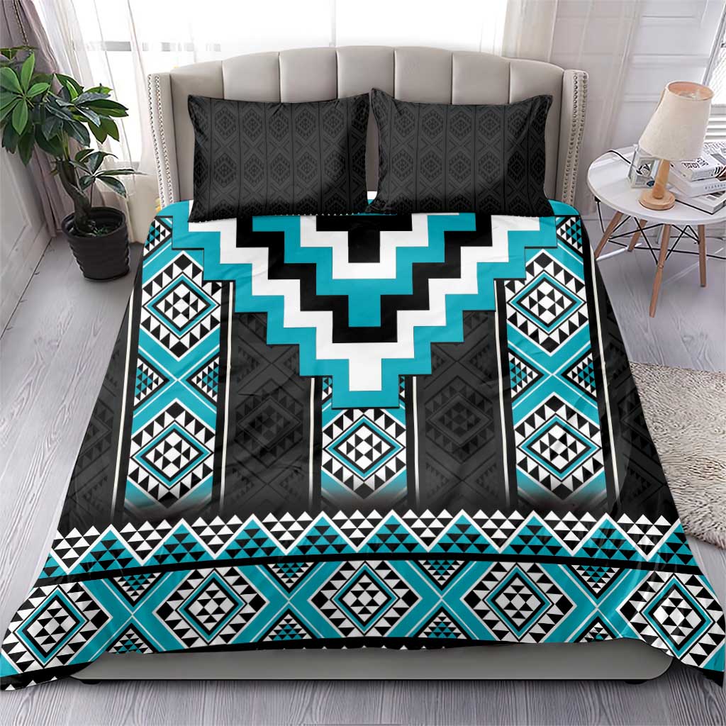 Turquoise Taniko Pattern Aotearoa Bedding Set Niho Taniwha Mix Poutama